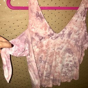 AEO SOFT & SEXY T COLD SHOULDER W/KNOTTED SLEEVES